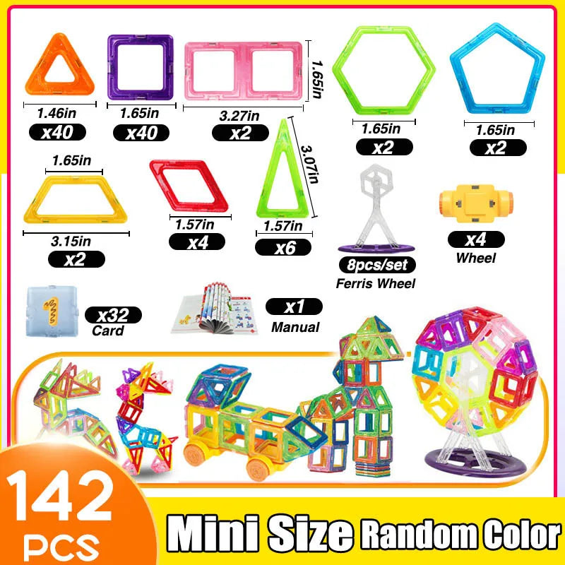 64-184PCS Kids Magnetic Building Blocks Mini Size STEM Construction Set