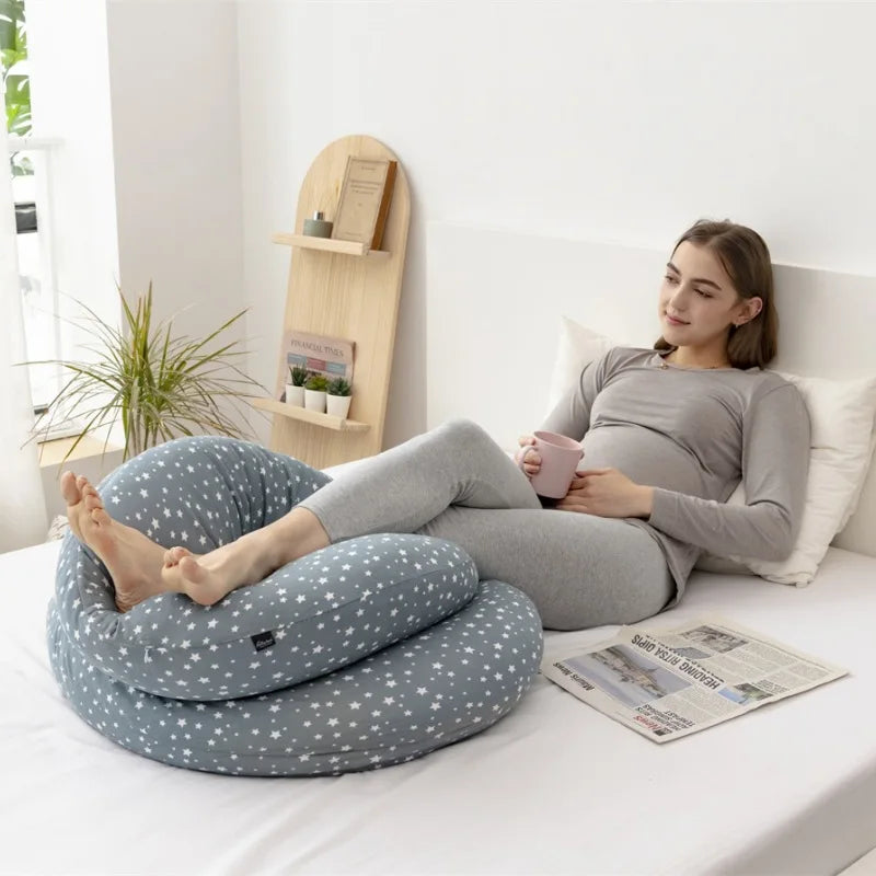 C-Shaped Pregnancy Pillow with Star Pattern – Supportive Belly and Back Pillow for Side Sleeping, Solid Color Maternity Pillow