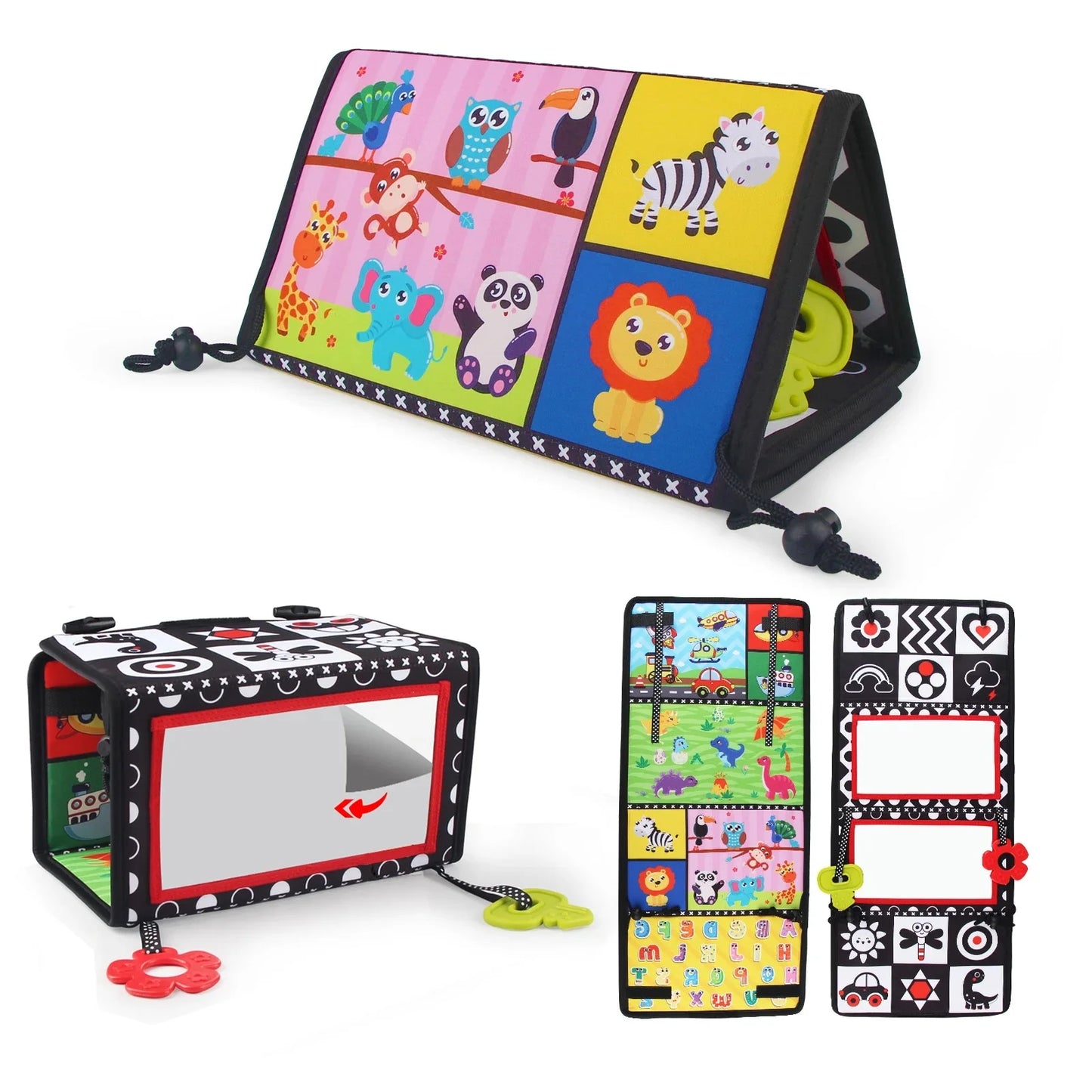 Baby Cloth Book with Distorting Mirror - Soft Cartoon Parent-Child Interactive Early Educational Montessori Toy for Children