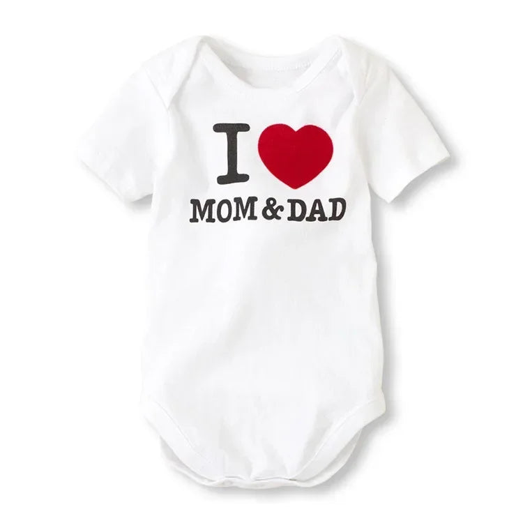 Pure Cotton “I Love Mom” & “I Love Dad” Newborn Rompers - Matching Baby Bodysuits for Twins, Summer Clothes for 0-24 Months