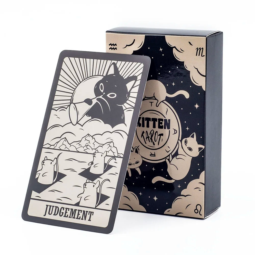 Kitten Tarot Deck - 78 Pieces, Cute Black & White, Beginner-Friendly Fortune Telling & Board Game Kit