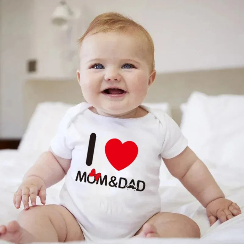 Pure Cotton “I Love Mom” & “I Love Dad” Newborn Rompers - Matching Baby Bodysuits for Twins, Summer Clothes for 0-24 Months