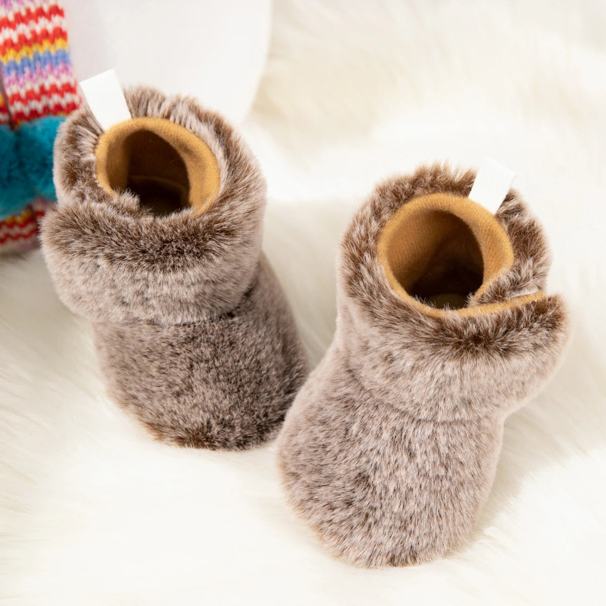 KIDSUN Baby Booties, Newborn Infant Boy Girl Non-Slip Soft Sole Crib Shoes, Toddler Plush Fluff Winter Warm Prewalker Boots