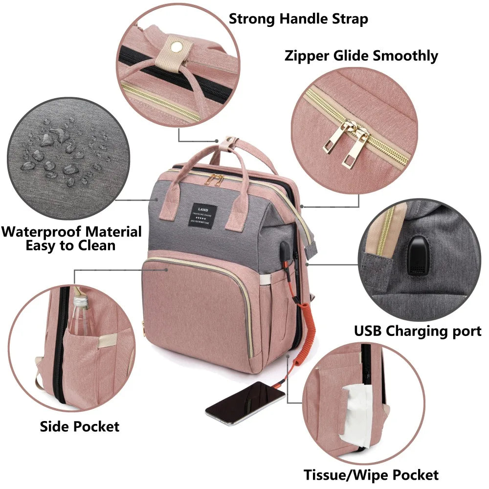 Lightweight Mommy Bag with Portable Folding Crib – Large-Capacity Travel Maternity Backpack for Baby & Mom - Kidzy Market