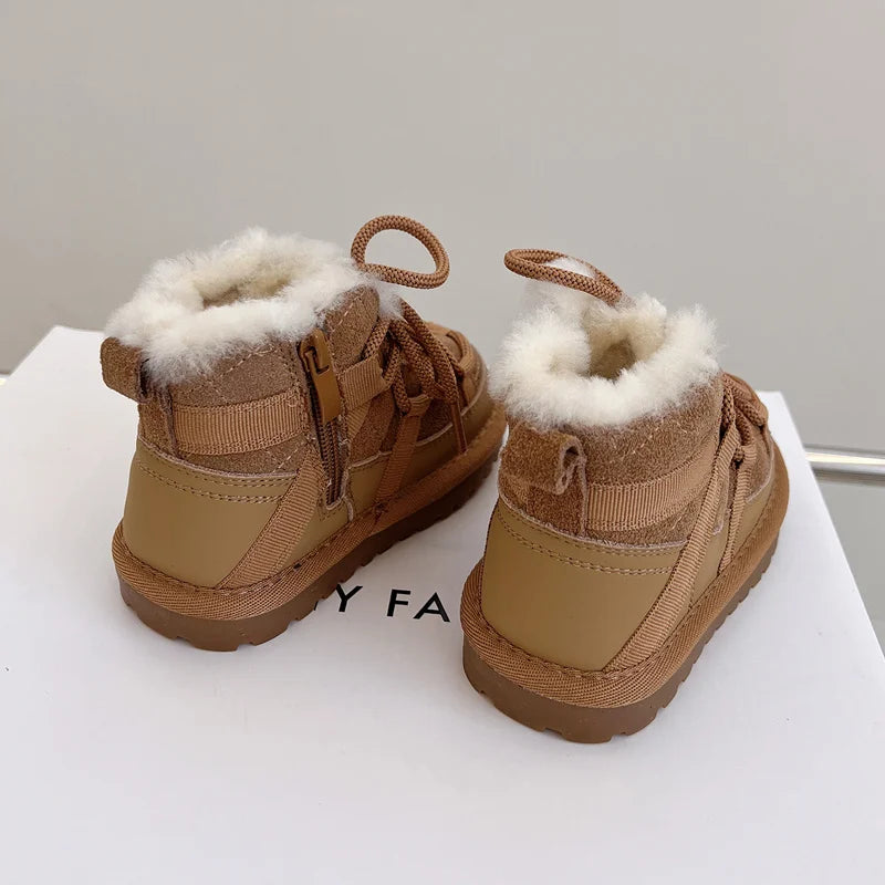 Winter Children Snow Boots Genuine Leather Warm Plush Non-Slip Toddler Boots