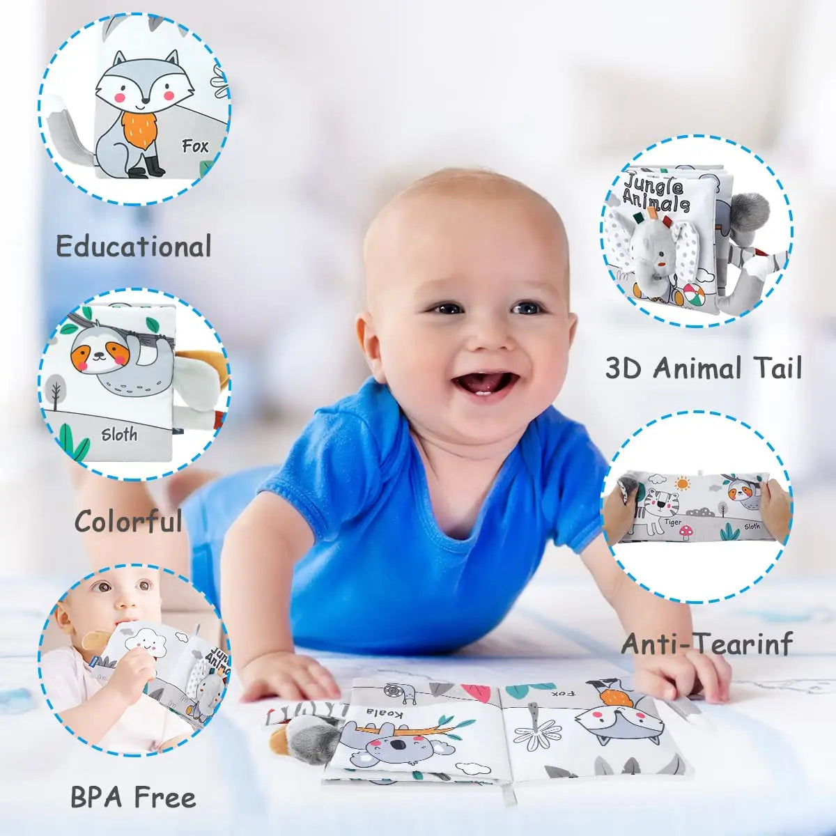 Baby Books Toys - Crinkle Soft Cloth 3D Touch and Feel, High Contrast Sensory Activity Toy for Early Education, Stroller Toy