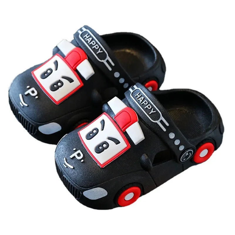 Summer Kids’ Hollow Sandals – Cute Cartoon Car Home Slippers, Breathable Non-Slip Beach Shoes for Boys & Girls