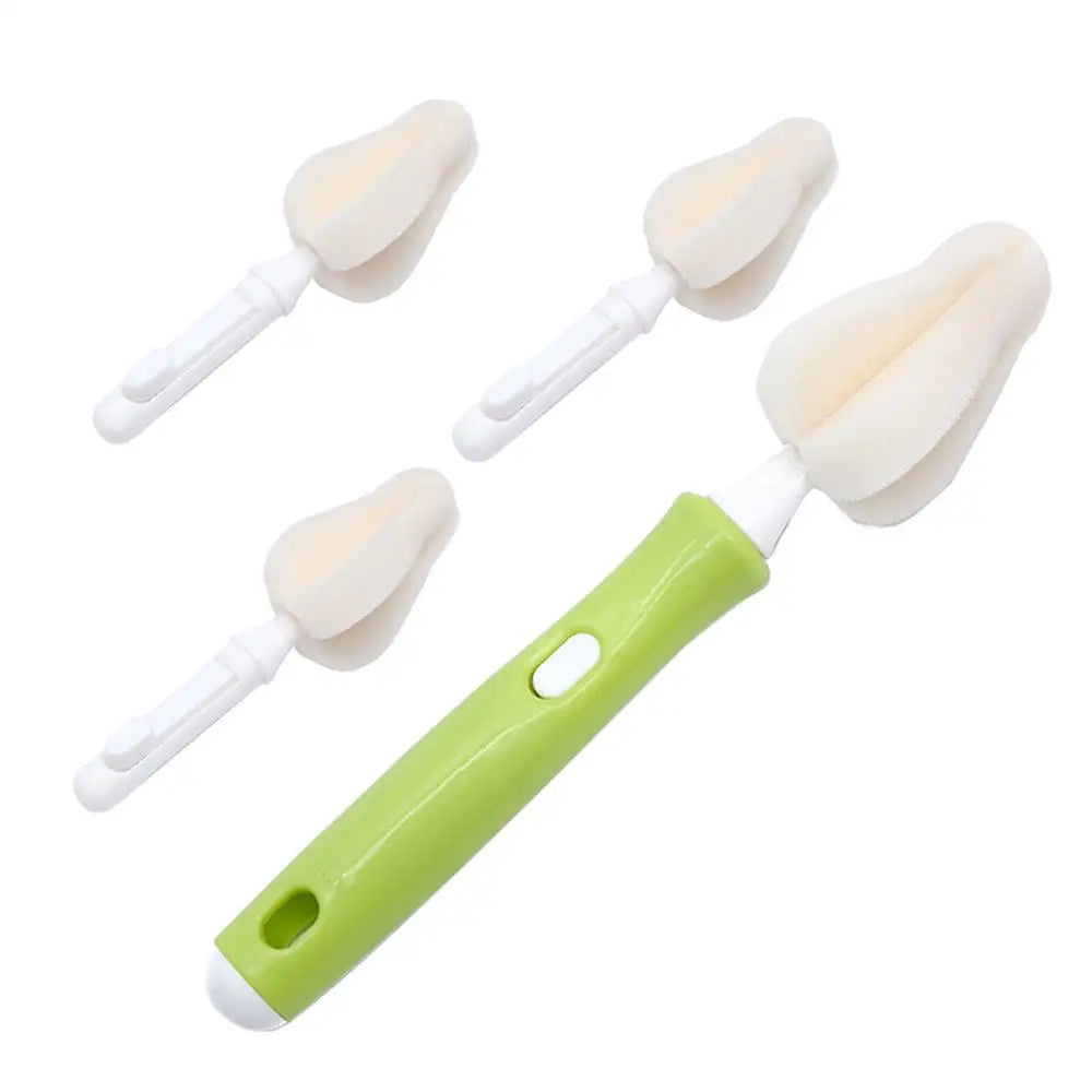 Sponge Brush Baby Nipple Milk Bottle Cup 360-Degree Cleaning Pacifier with 4 Replacement Sponge Heads for Special Cleaning