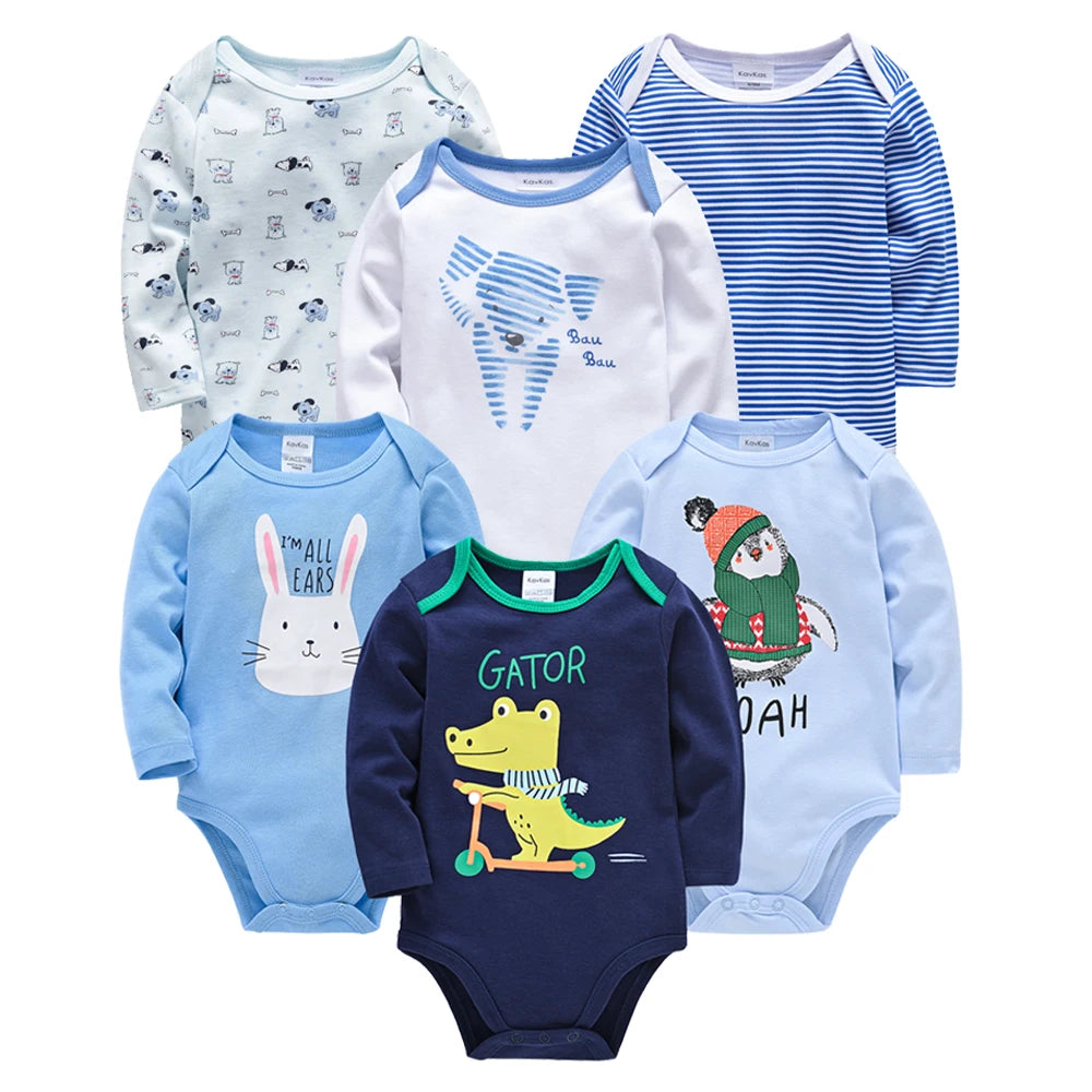Kavkas 6PCS/3PCS Baby Bodysuit Set – Long Sleeve 100% Cotton Newborn Onesies (0-12 Months)