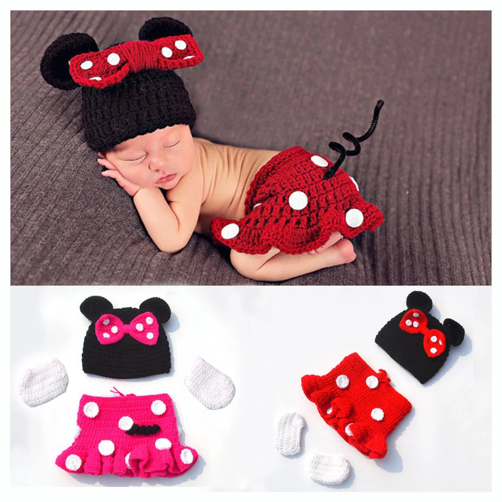 Baby Boy & Girl 3-Pack Minnie Knitted Handmade Photography Props – Newborn 0-3M Baby Clothing Costumes