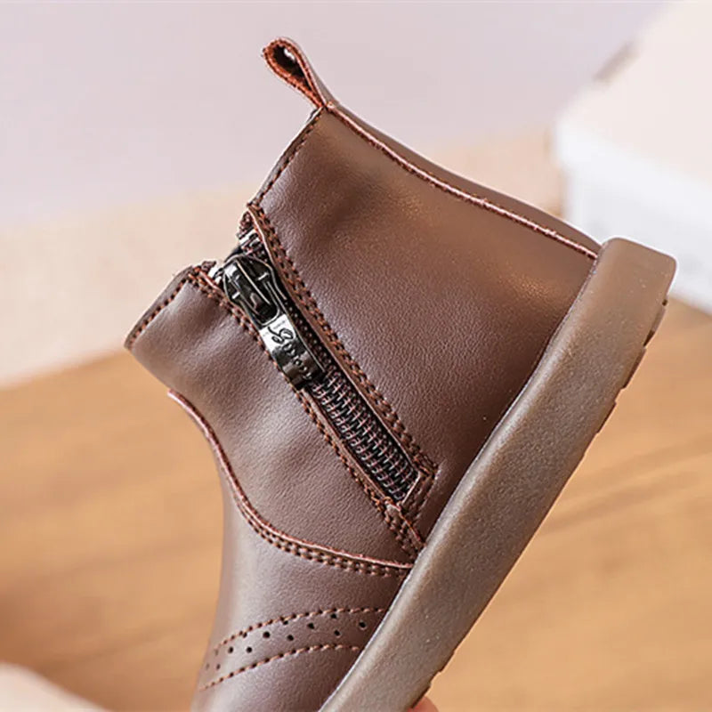 New Spring Autumn Baby Leather Ankle Boots Rubber Sole Toddler Shoes Little Girls Fashion Boots