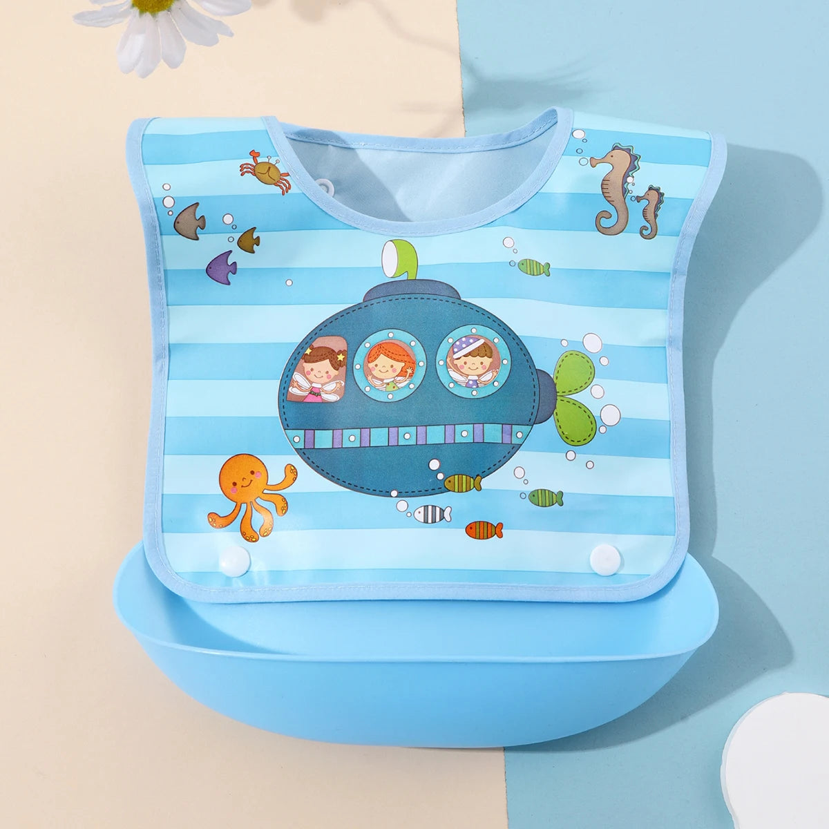 Security Cartoon Print Baby Bibs for Boys & Girls | Waterproof Soft Silicone Kids Burp Cloth with Pocket, Feeding Bib for Children - Kidzy Market