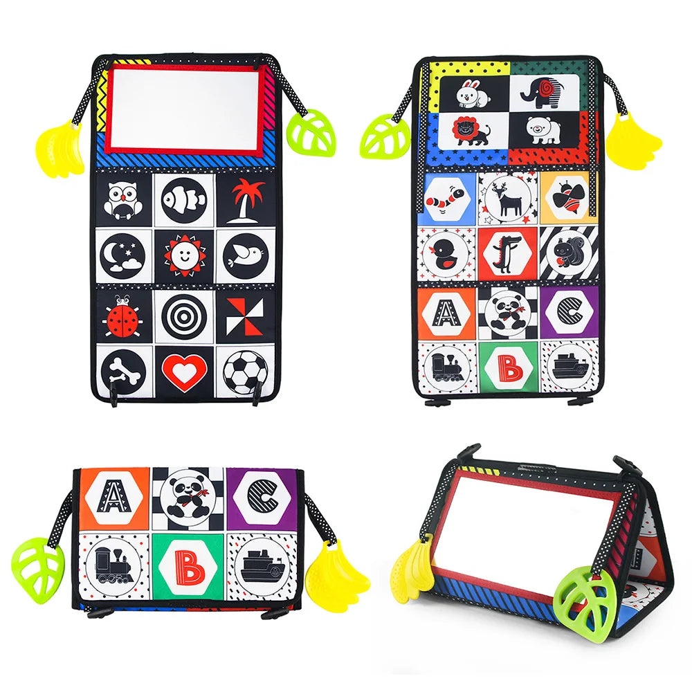 Baby Cloth Book with Distorting Mirror - Soft Cartoon Parent-Child Interactive Early Educational Montessori Toy for Children