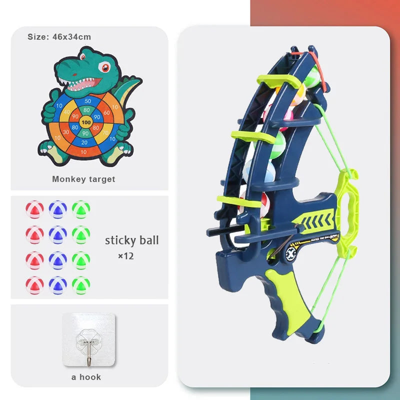 Dinosaur Sticky Ball Bow & Dartboard Set – Elephant Target Educational Slingshot Arrow Toy for Kids Outdoor Games