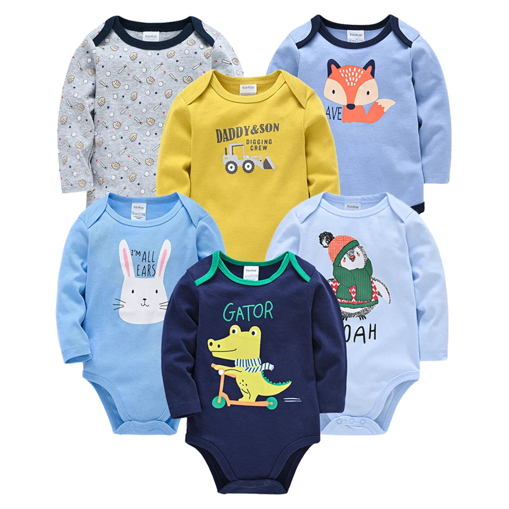 Kavkas 6PCS/3PCS Baby Bodysuit Set – Long Sleeve 100% Cotton Newborn Onesies (0-12 Months)