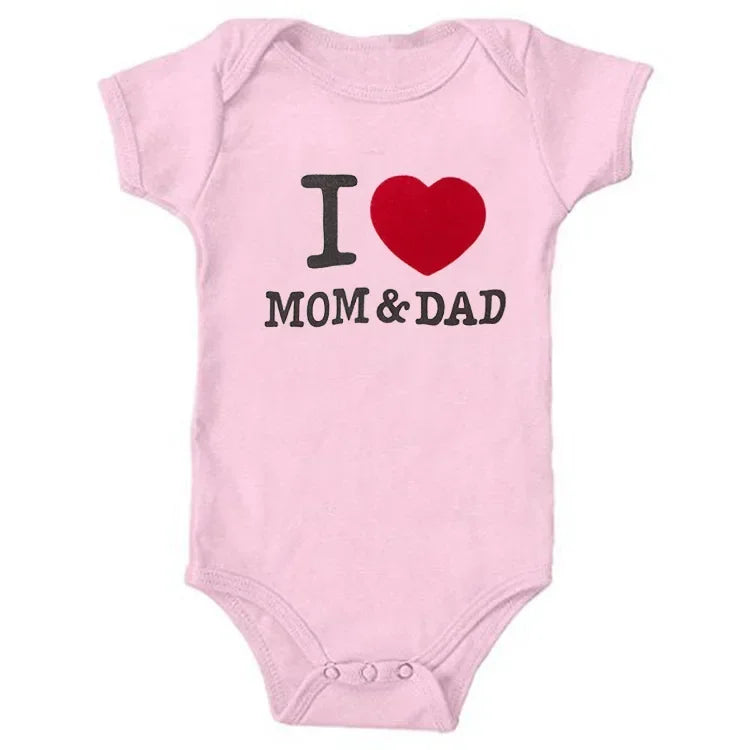 Pure Cotton “I Love Mom” & “I Love Dad” Newborn Rompers - Matching Baby Bodysuits for Twins, Summer Clothes for 0-24 Months
