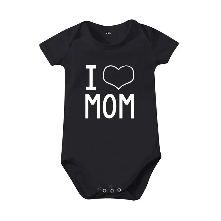 Pure Cotton “I Love Mom” & “I Love Dad” Newborn Rompers - Matching Baby Bodysuits for Twins, Summer Clothes for 0-24 Months