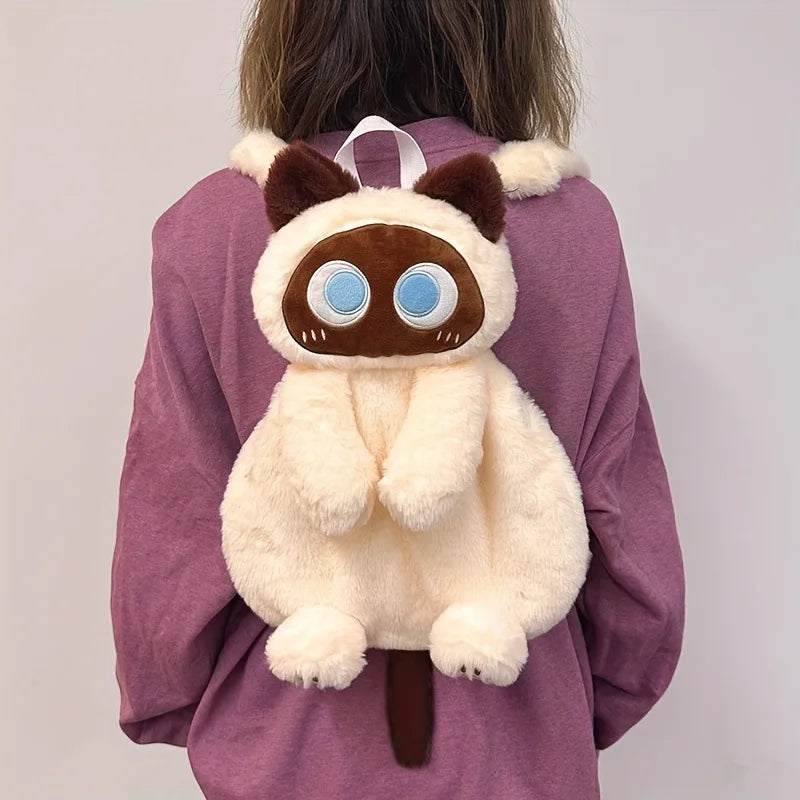 Black Cat Plush Backpack – Big Eyes Kitten Doll Large Capacity Soft Toy Shoulder and Crossbody Bag