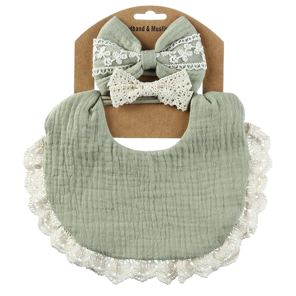 3Pcs/Set Muslin Cotton Bamboo Baby Bibs with Tassel Lace | Adjustable Feeding Drool Burp Cloths for Boys & Girls | Infant Scarf Towel Set - Kidzy Market