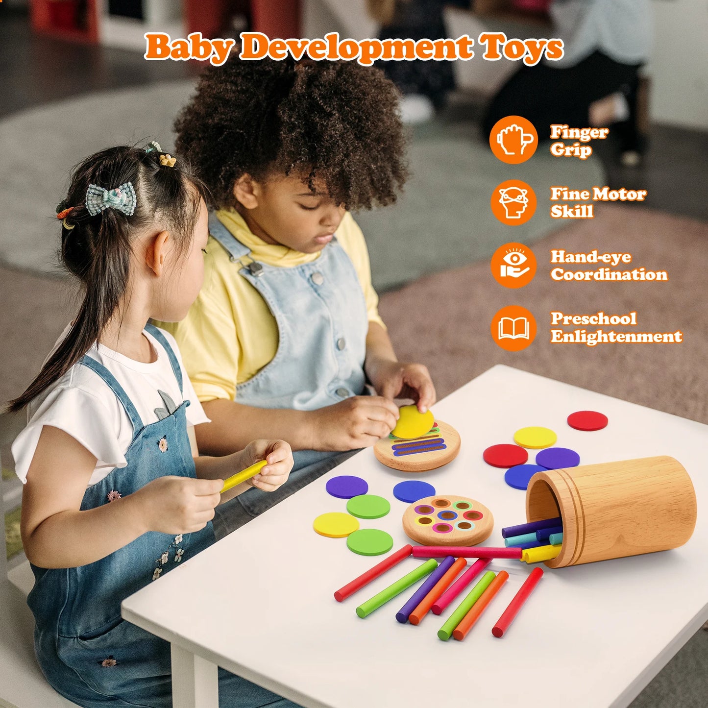 Montessori Wooden Matching Toy – Color Sorting Stick Balance Game for Fine Motor Skills and Math Learning