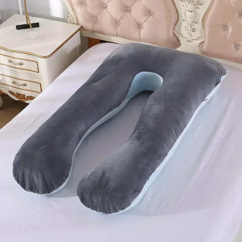 Soft Fleece Pregnancy Pillow - U-Type Lumbar Cushion for Pregnant Women, Multi-Function Side Protection, Pillowcase, PP Cotton