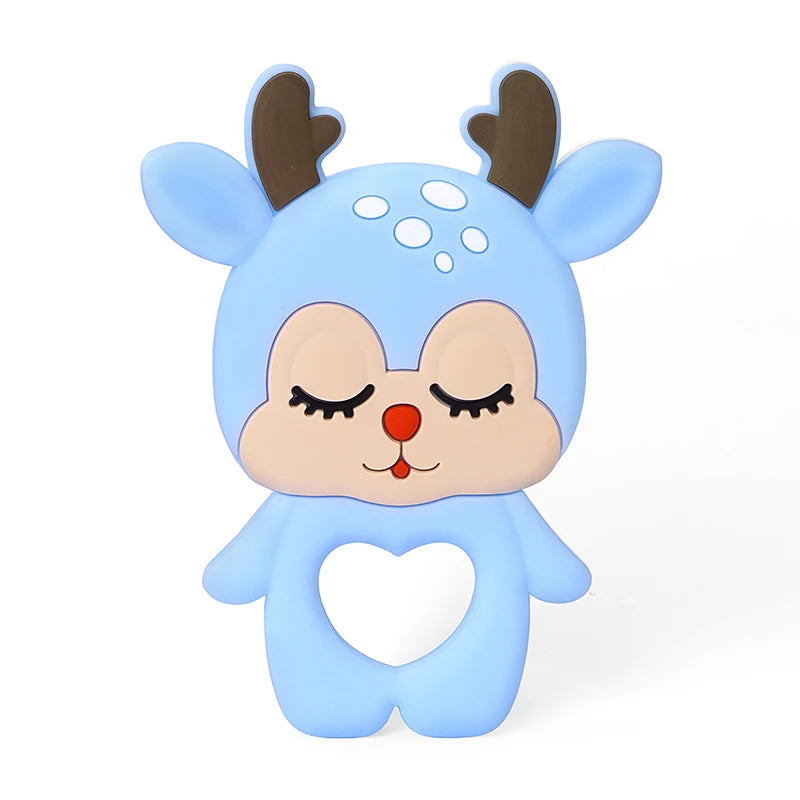 TYRY.HU 1Pc Baby Silicone Teether - BPA-Free Cartoon Frog & Deer Teething Necklace Pendant, Nursing Teeth Gift, Baby Silicone Teether