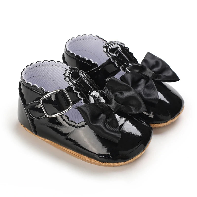 Khaki Baby Casual Shoes 0-18M Infant Toddler Bowknot Non-Slip Rubber Soft-Sole Flat PU First Walker Newborn Mary Janes