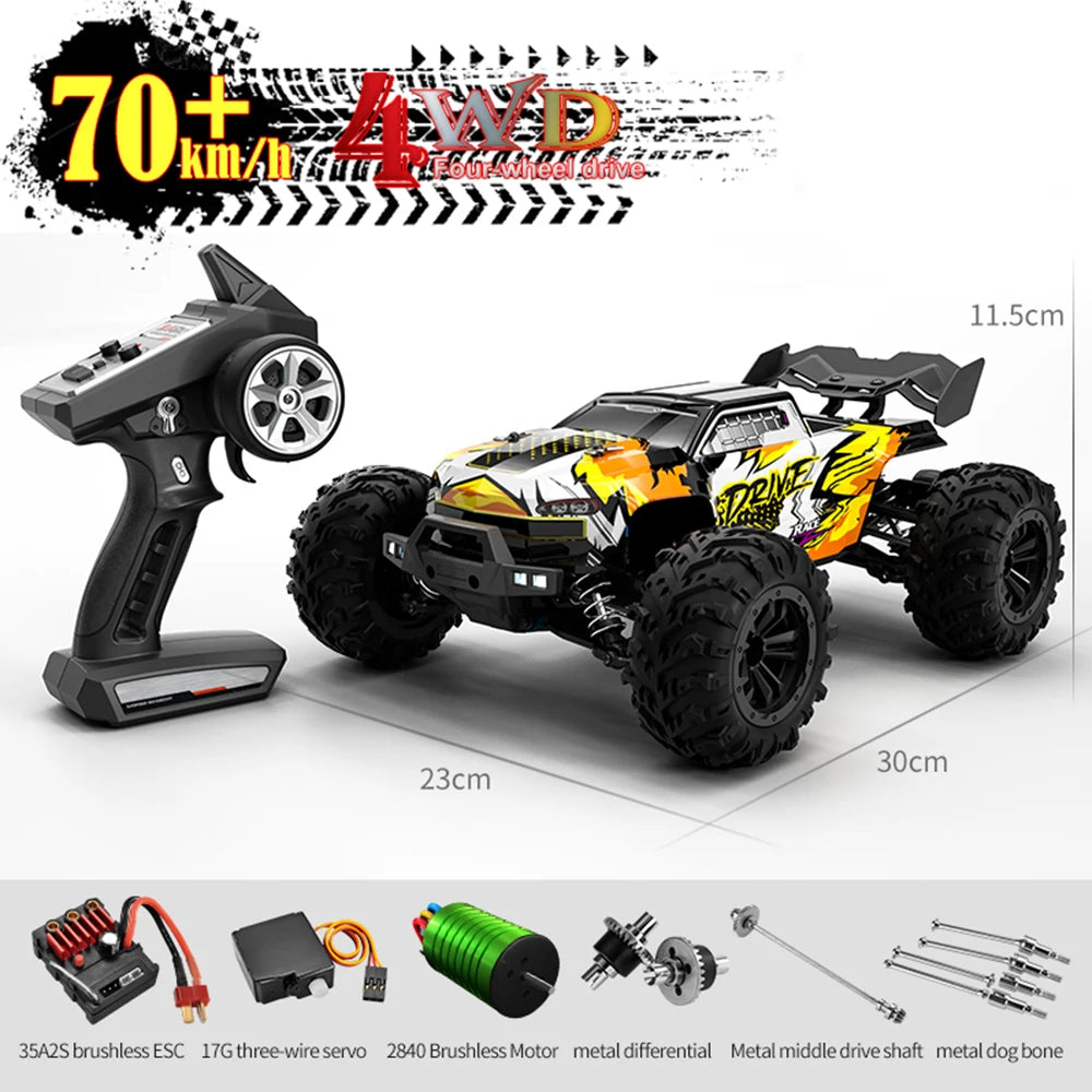 JJRC 1:16 RC Off-Road Car with 70km/h Speed, 4WD, LED Lights, and Brushless Motor