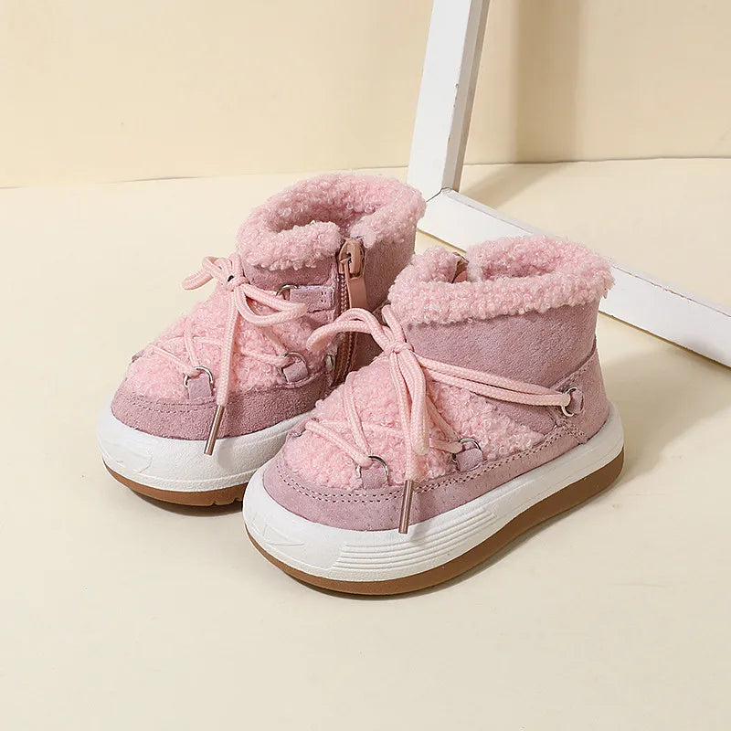 Warm Baby Boots with Plush Lining and Rubber Sole for Toddlers and Kids