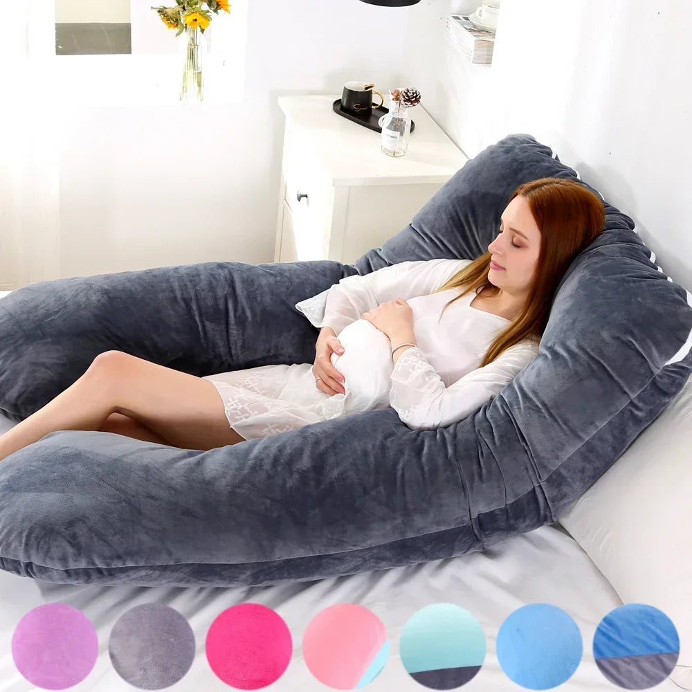 Soft Fleece Pregnancy Pillow - U-Type Lumbar Cushion for Pregnant Women, Multi-Function Side Protection, Pillowcase, PP Cotton