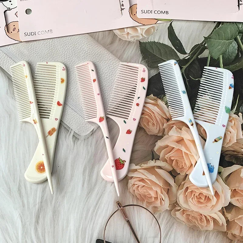 2Pcs/Set Cute Kids Hairdressing Comb - Anti-static Pointed Tail Comb for Girls - Strawberry Fruit Hair Comb