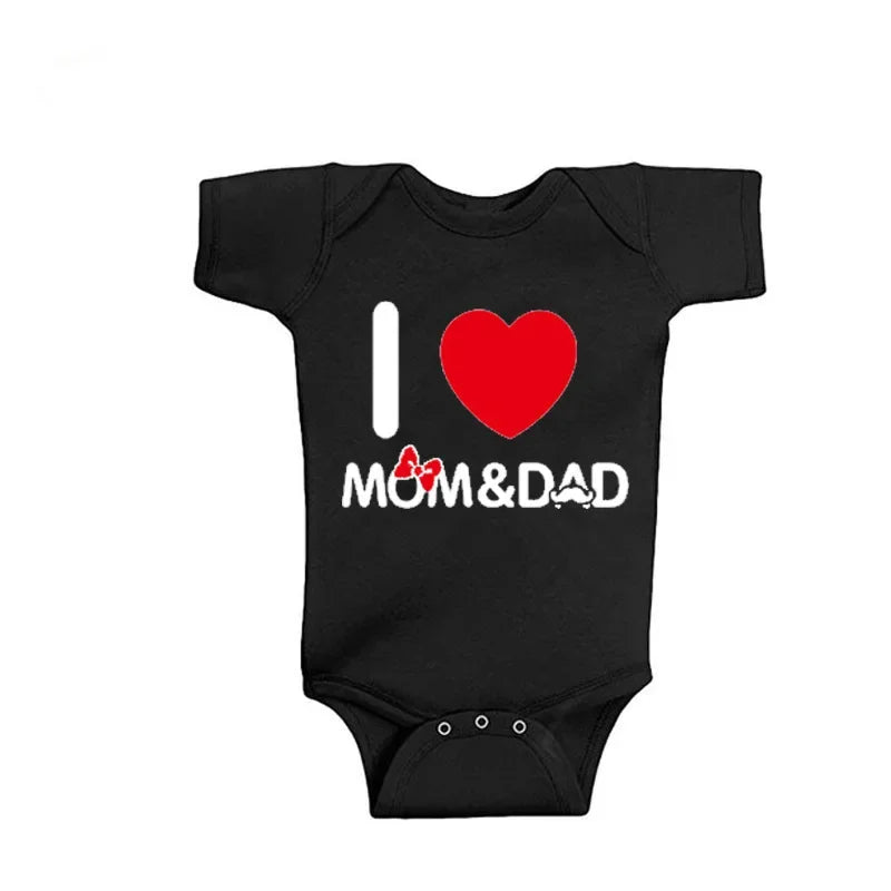 Pure Cotton “I Love Mom” & “I Love Dad” Newborn Rompers - Matching Baby Bodysuits for Twins, Summer Clothes for 0-24 Months