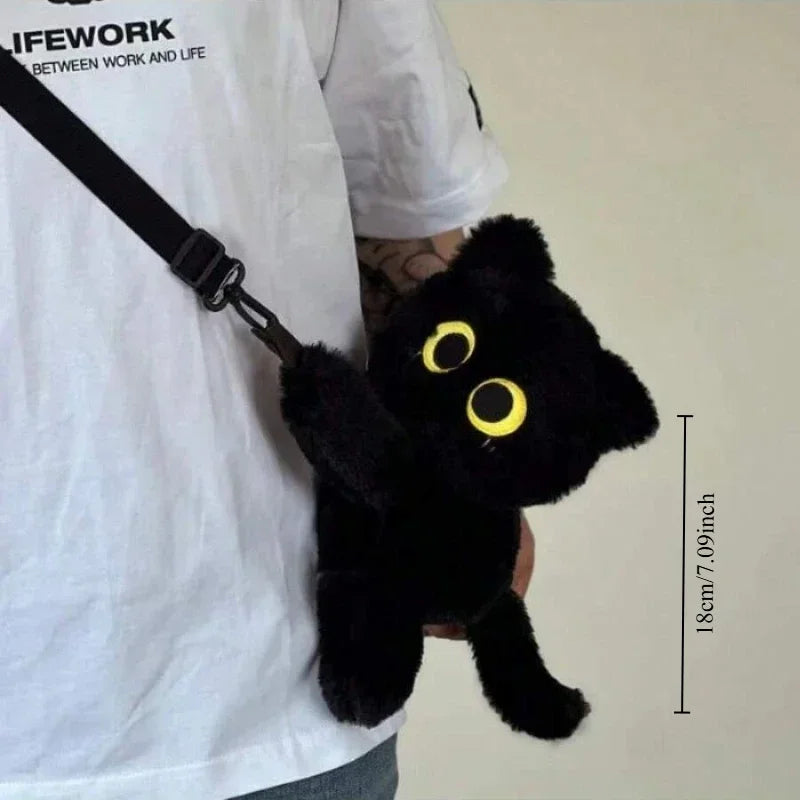 Black Cat Plush Backpack – Big Eyes Kitten Doll Large Capacity Soft Toy Shoulder and Crossbody Bag