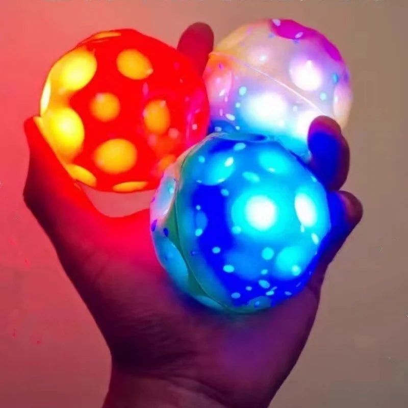 Glowing High Bouncing Ball with LED Light – Space Ball Fidget Toy for Kids, Outdoor Stress Relief Hole Ball