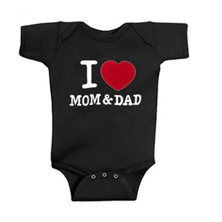 Pure Cotton “I Love Mom” & “I Love Dad” Newborn Rompers - Matching Baby Bodysuits for Twins, Summer Clothes for 0-24 Months