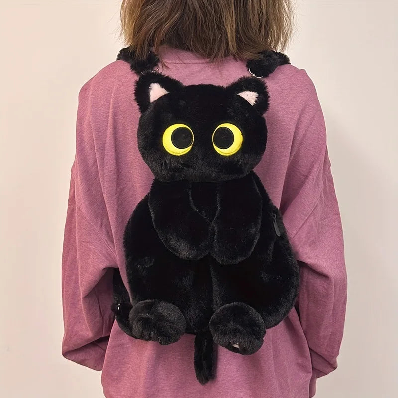 Black Cat Plush Backpack – Big Eyes Kitten Doll Large Capacity Soft Toy Shoulder and Crossbody Bag
