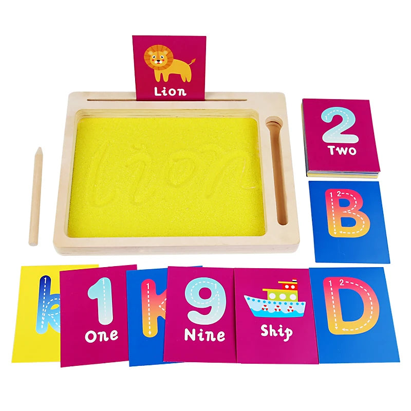 Wooden Montessori Sand Tray (With Wooden Pen, Letter & Number Writing, Educational Toy Gift)