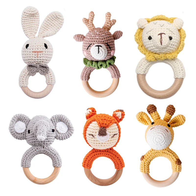 1pc Baby Teether Music Rattle - Animal Crochet Rattle, Elephant & Giraffe Wooden Ring, Babies Gym Montessori Children’s Toys
