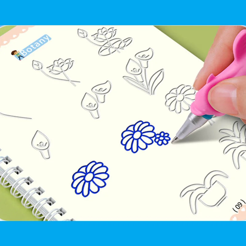 Reusable Magic Copybook – Montessori Drawing and Writing Toy for Kids with Pen Control Training and Educational Stickers
