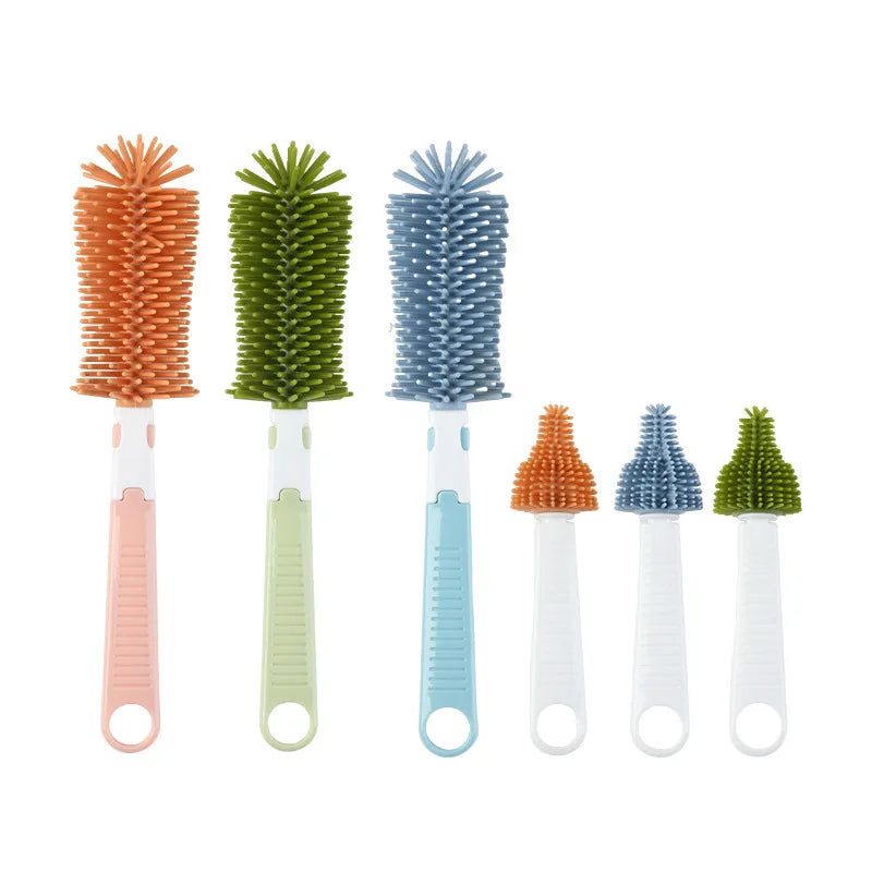 360-Degree Rotation Baby Bottle Cleaner Set - Silicone Multi-functional Nipple Brush with Anti-Slip Handle, Portable Design