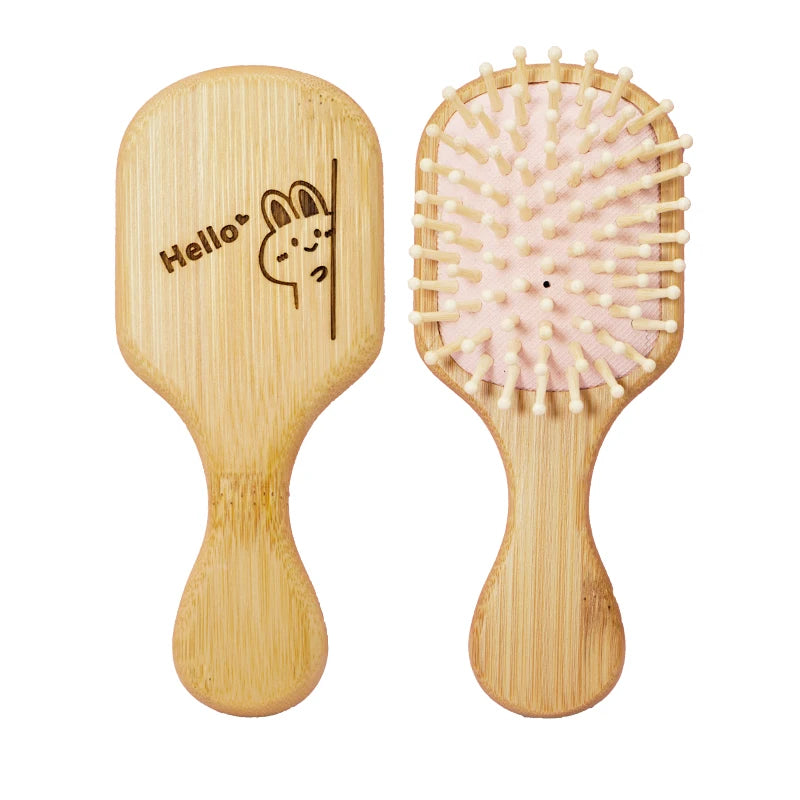 Cute Cat Hair Brush – Natural Wooden Anti-Static Detangle Brush, Scalp Massage Comb, Air Cushion Styling Tool for Girls