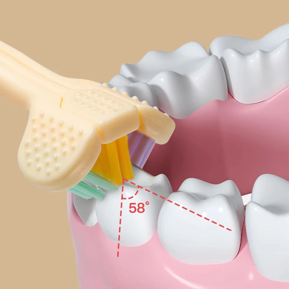 Three-Sided Toothbrush - Children Soft Bristles V-Shaped Teeth Whitening Oral Care Hygiene Tool