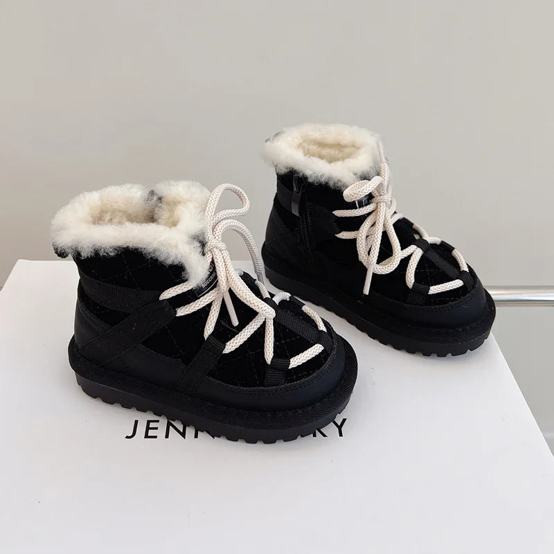 Winter Children Snow Boots Genuine Leather Warm Plush Non-Slip Toddler Boots