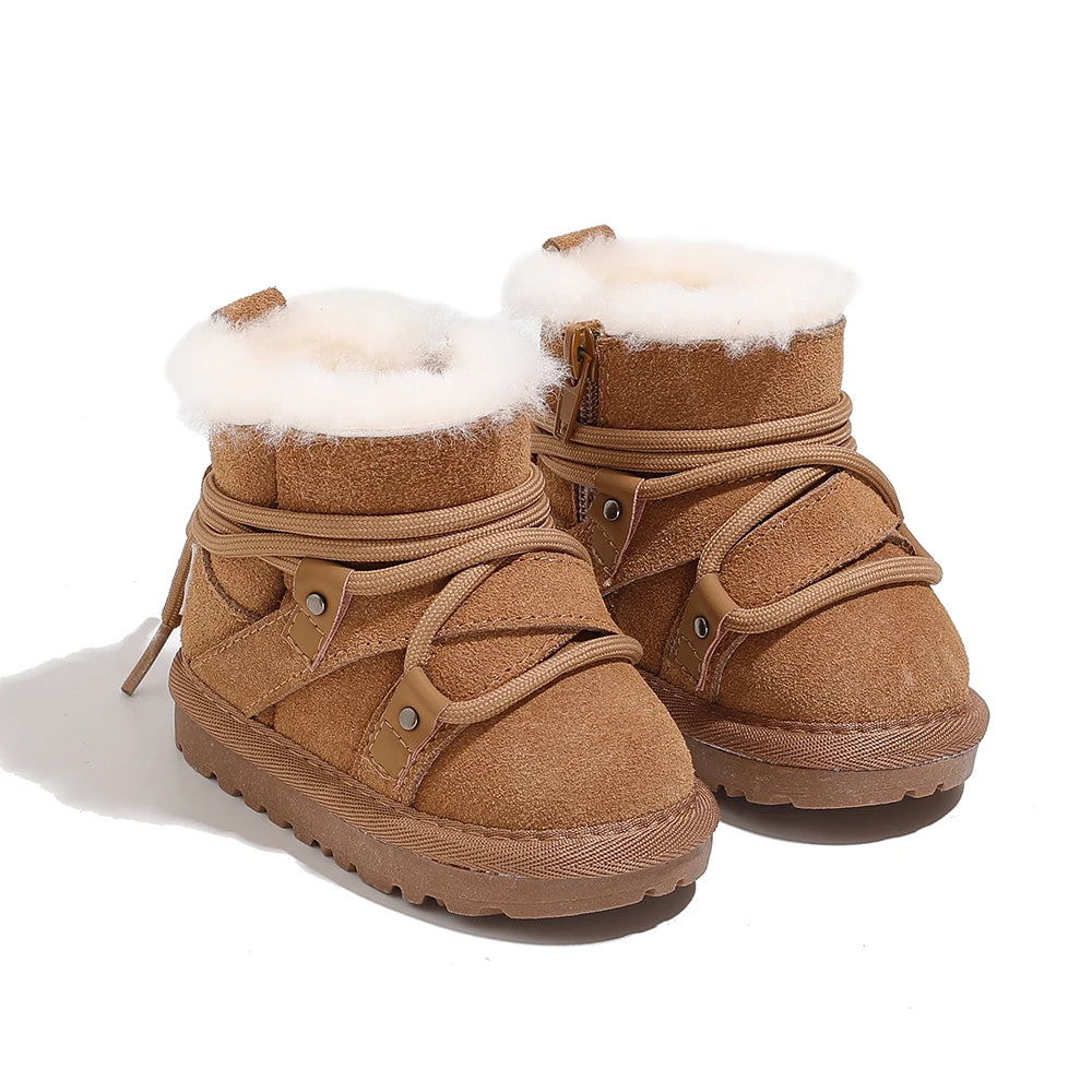 2024 New Winter Baby Snow Boots, Leather Warm Plush Infant Shoes, Soft Sole Boys Boots, Fashion Toddler Girls Boots (Size 16-25)