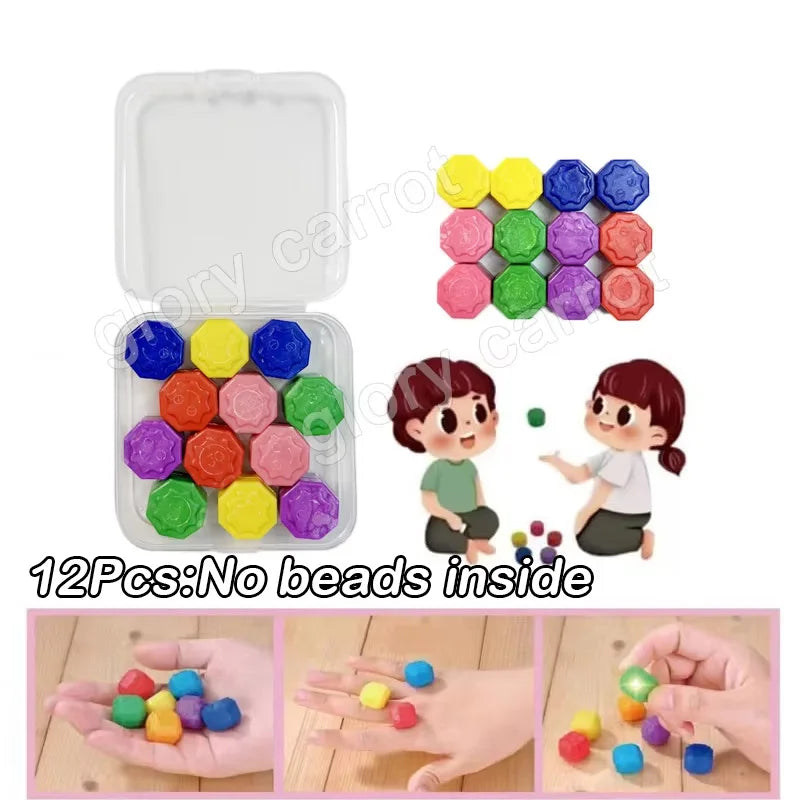 Korea Traditional Gonggi Game Set - 5/12 Pcs with Weighted Jack Stones & Metal Beads, Finger Exercise Toy