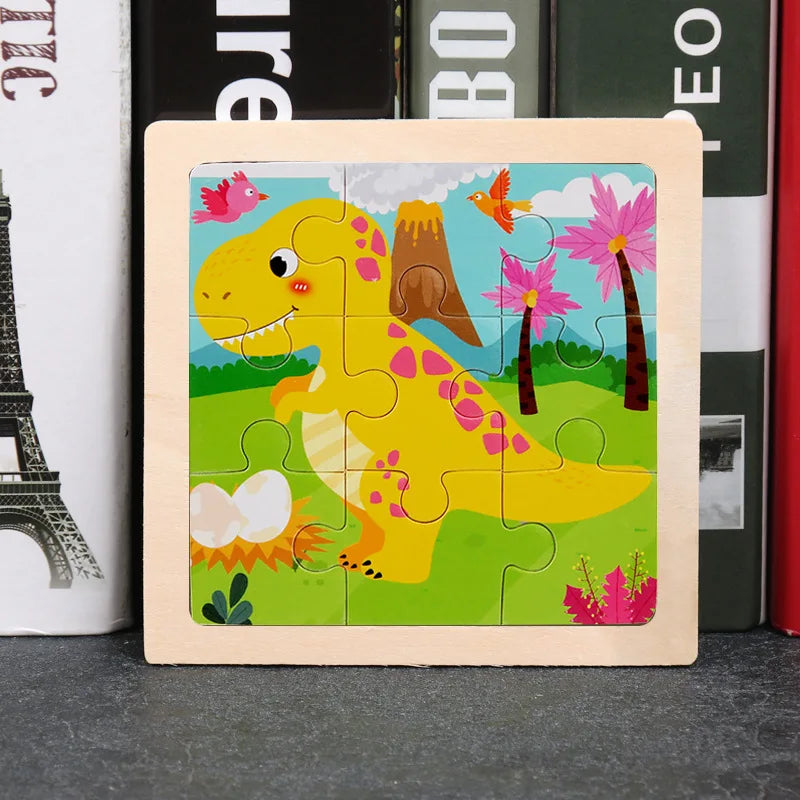 11x11cm (4.33x4.33in) Kids Wooden Puzzle – Cartoon Animal Traffic Tangram Educational Toy