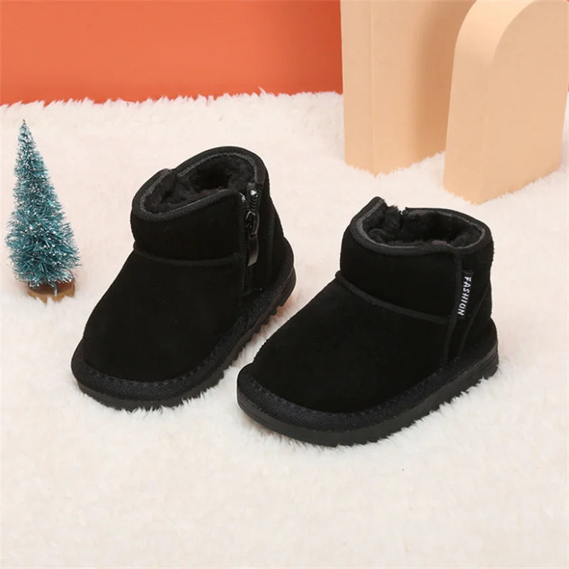 Winter Baby Snow Boots Warm Plush Leather Soft Sole Toddler Boots with Side Zipper