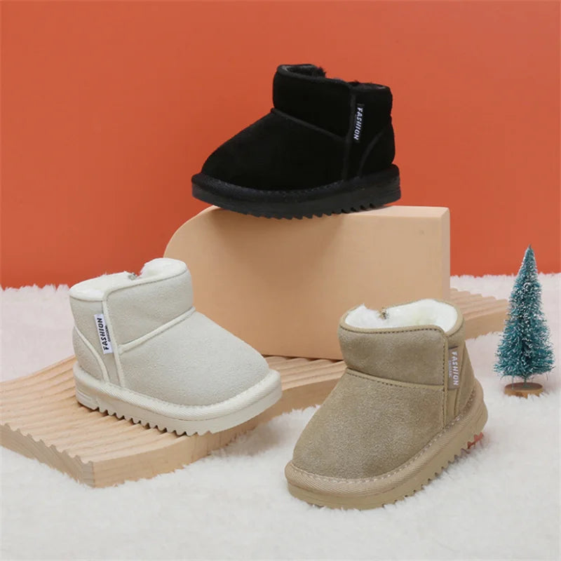 Winter Baby Snow Boots Warm Plush Leather Soft Sole Toddler Boots with Side Zipper