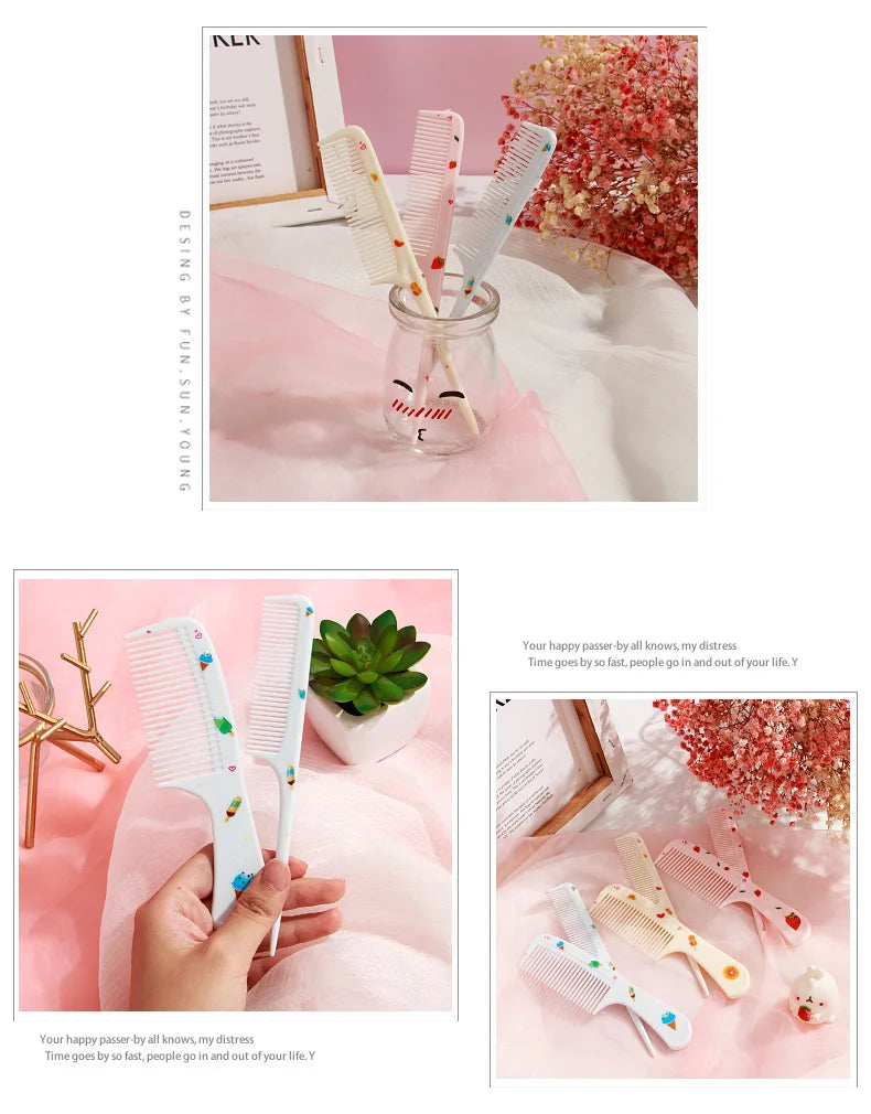 2Pcs/Set Cute Kids Hairdressing Comb - Anti-static Pointed Tail Comb for Girls - Strawberry Fruit Pattern Kids Hair Comb