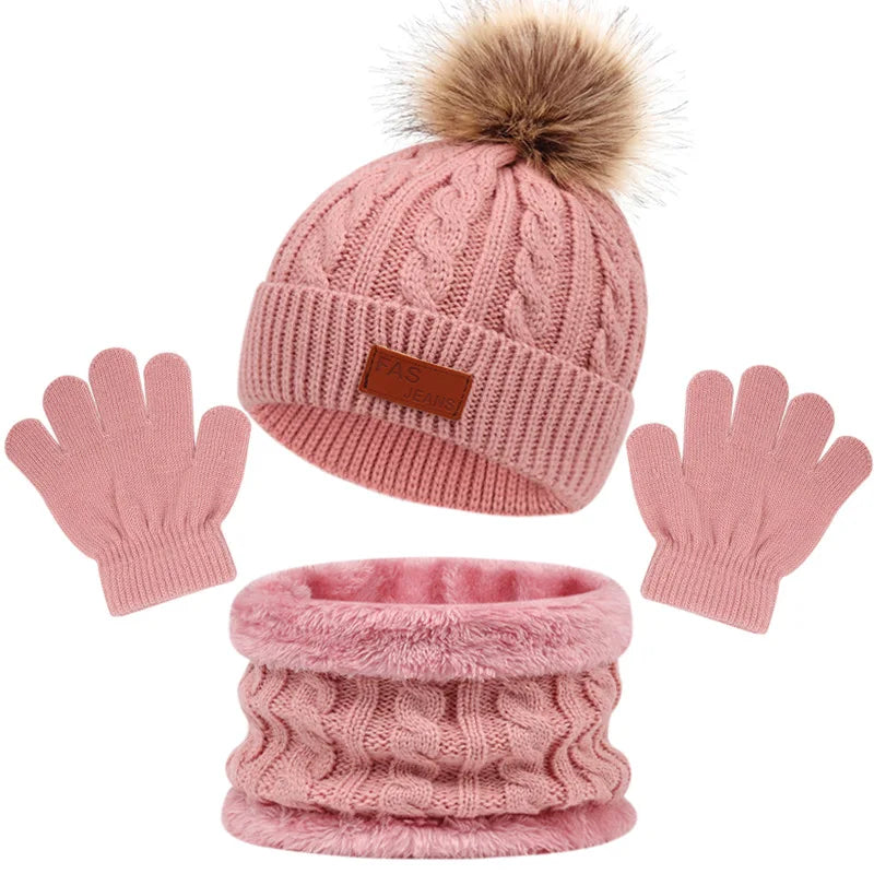Boys & Girls Winter Beanie Hat, Scarf & Gloves Set – Knit Fleece Lined Thermal Set for 1-5 Years Old Kids, Thick & Warm Winter Accessories